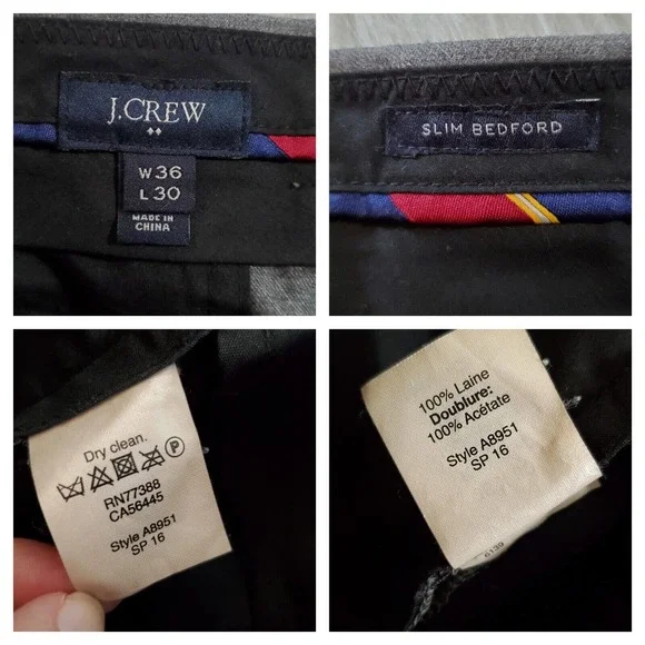 J Crew Mens Slim Bedford Wool Dress Pants Size 36 x 30 Gray Straight Leg - Picture 5 of 8